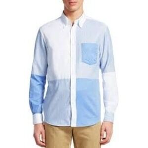 RALPH LAUREN purple label blue white patchwork block mens button shirt sz 17.5